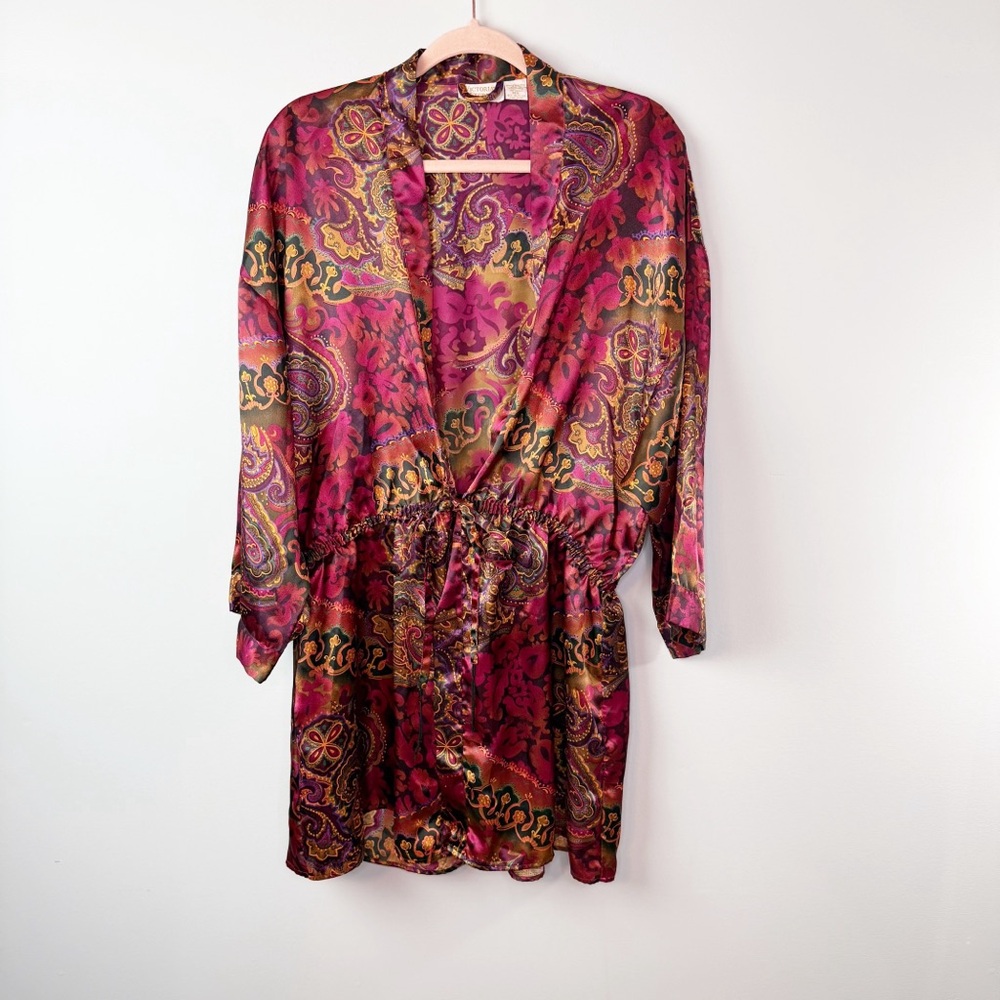 Victoria’s Secret Robe Kimono Satin Vintage Gold Label Paisley Size M L Y2K 90s